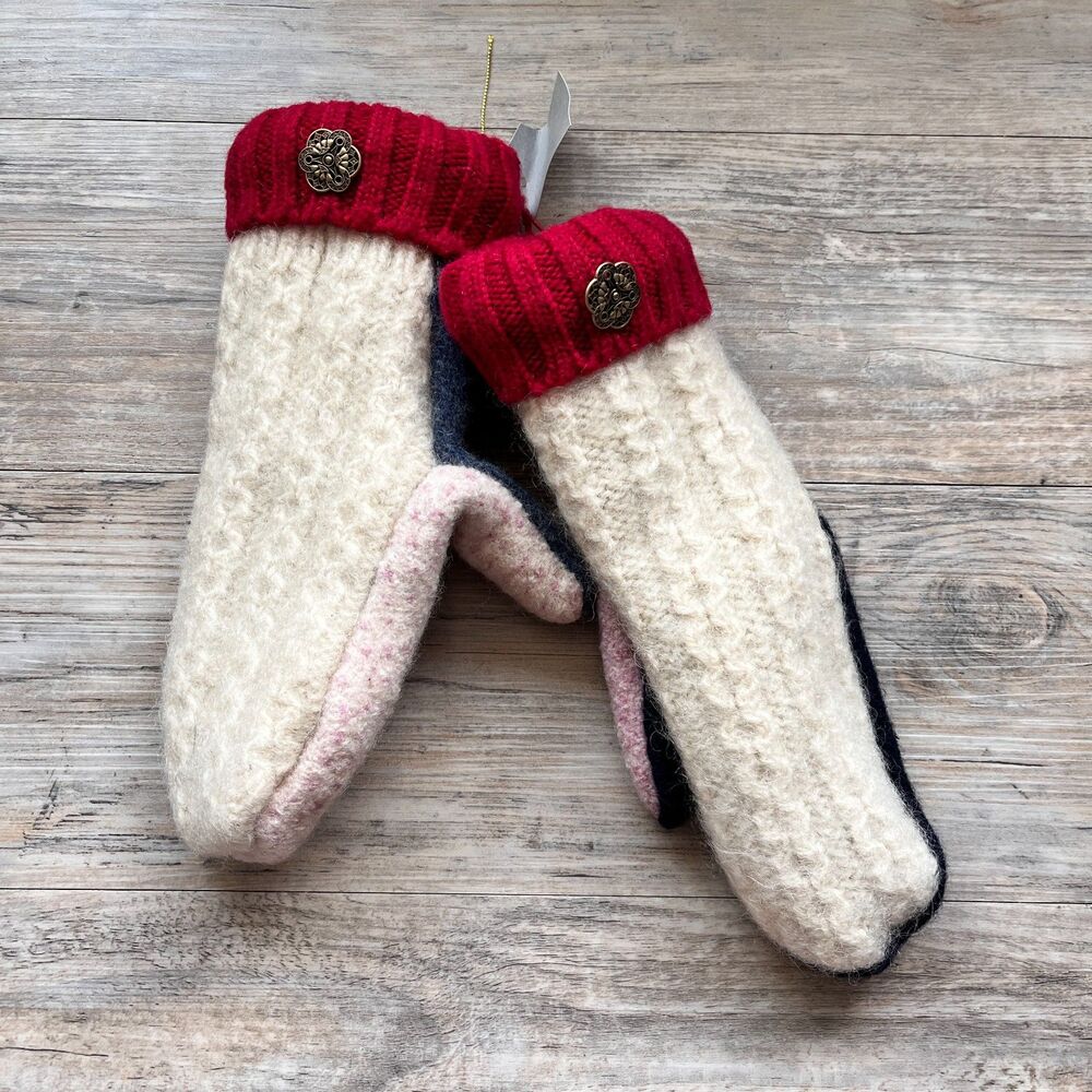 Upcycled Wool Sweater Mittens Handmade Patchwork Sweater Mills Winter Gloves NWT